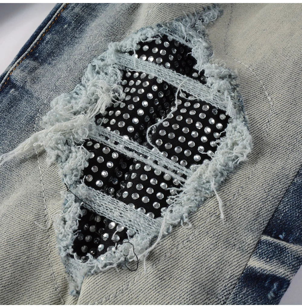 Diamond Patchwork Washed Skinny Jeans