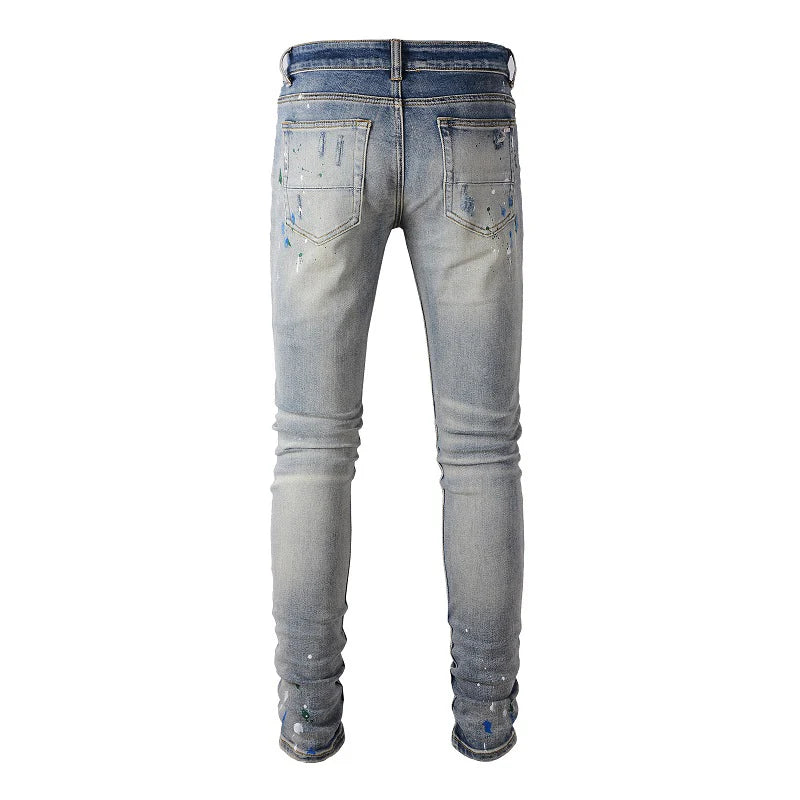 Tone On Tone Patchwork Painted Skinny Jeans