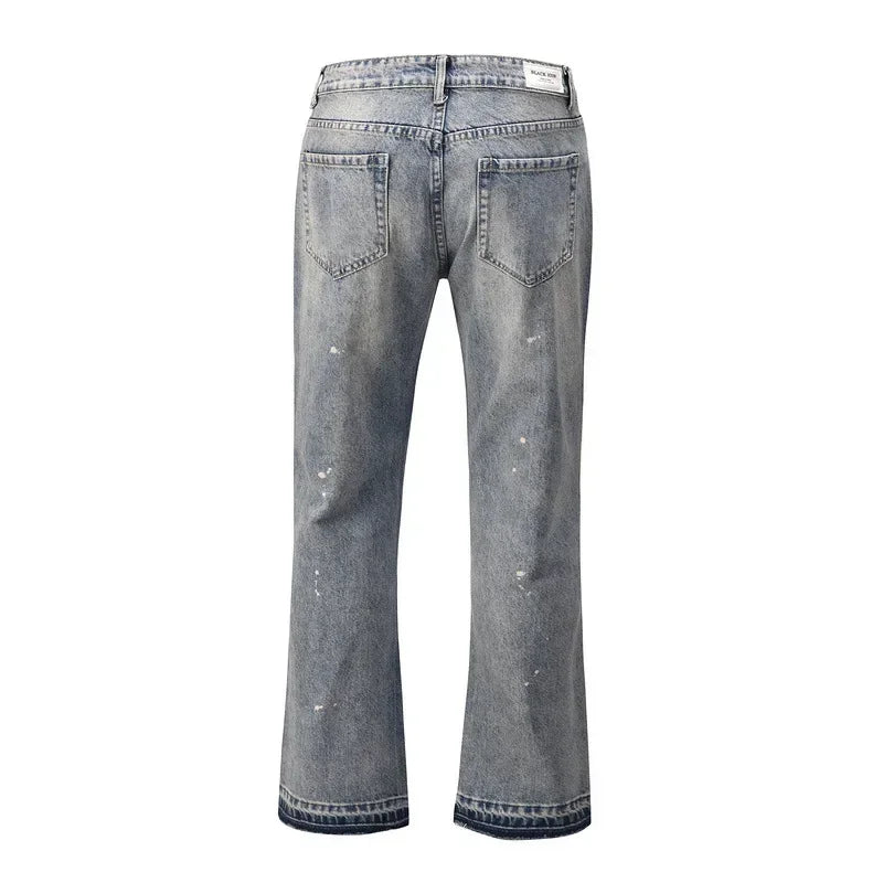 Splattered Paint Light Gray Flared Jeans