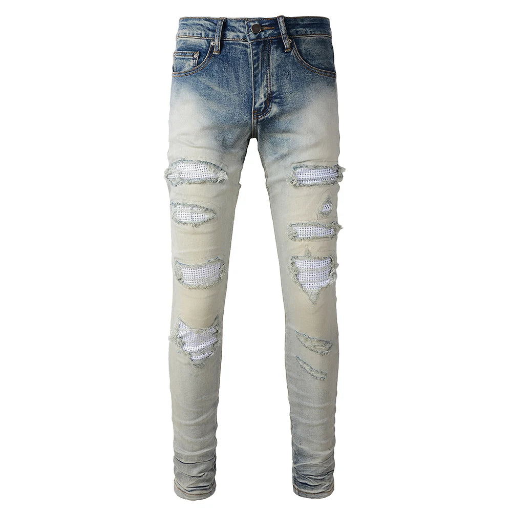 Diamond Patchwork Vintage Skinny Jeans