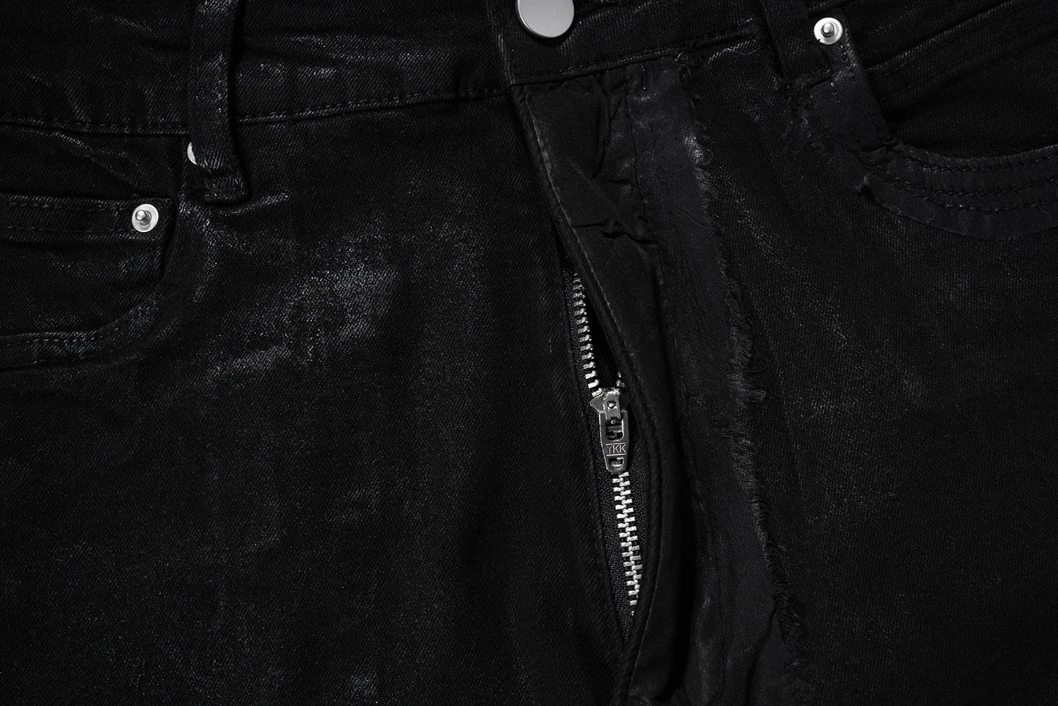 Black Patched Cerated Stacked Jeans