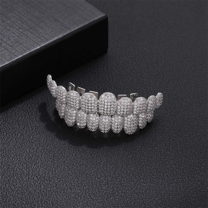 D&Z Hip Pop Bling Cubic Zircon Teeth Grillz Set For Unisex Top Bottom Mouth Removable Dental Gold Silver Color Fashion Jewelry