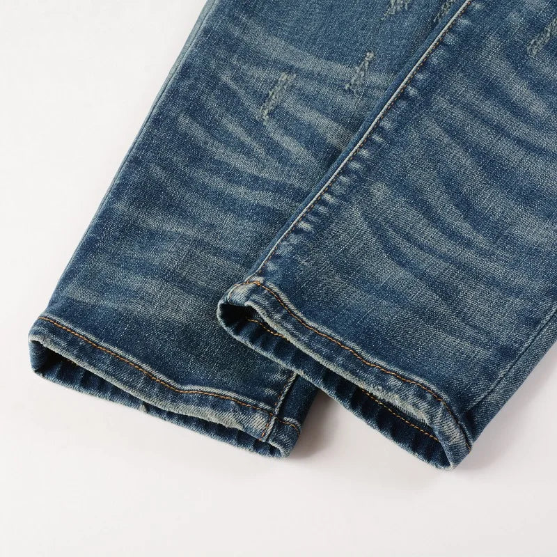 Black Leather Patchwork Dark Blue Skinny Jeans