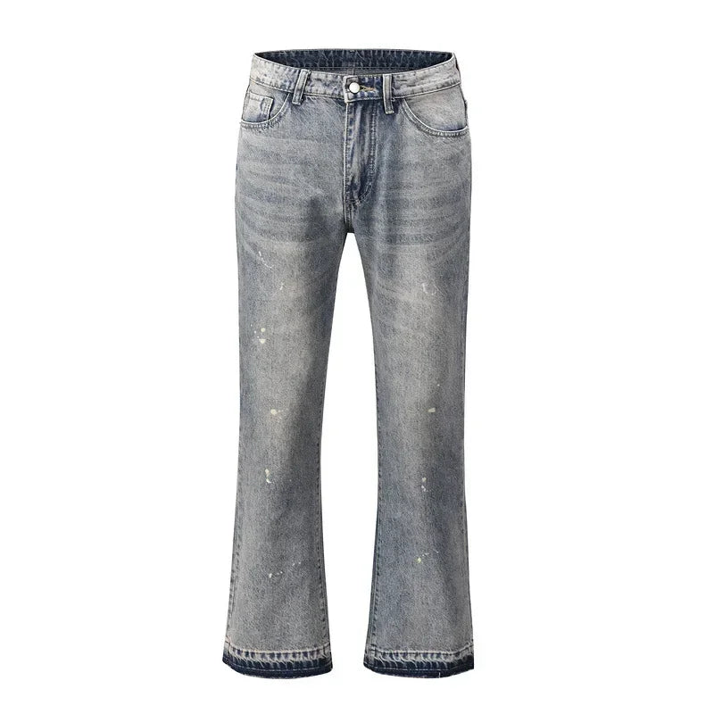 Splattered Paint Light Gray Flared Jeans