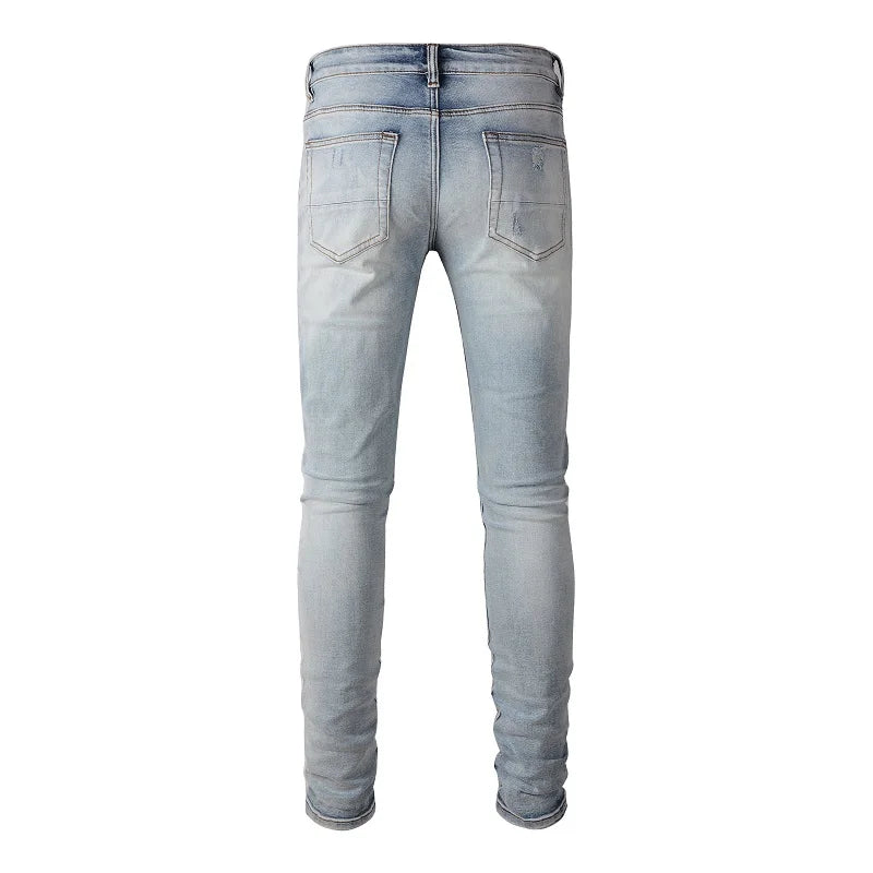 Glacier Deep Blue Patchwork Skinny Jeans