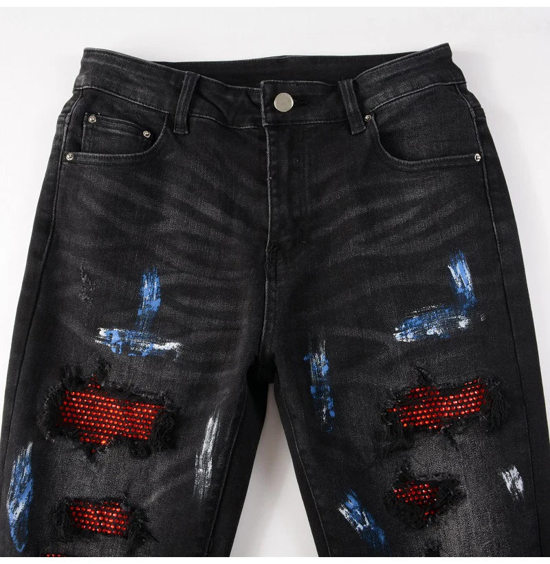 Red Diamond Painted Skinny Jeans