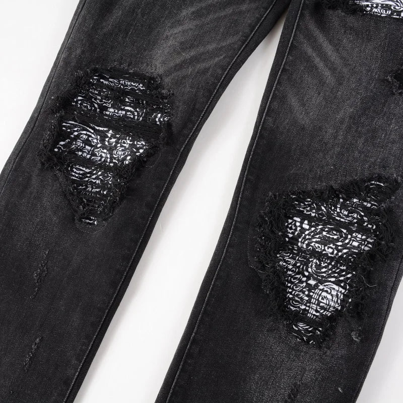 Black Bandana Patchwork Skinny Jeans