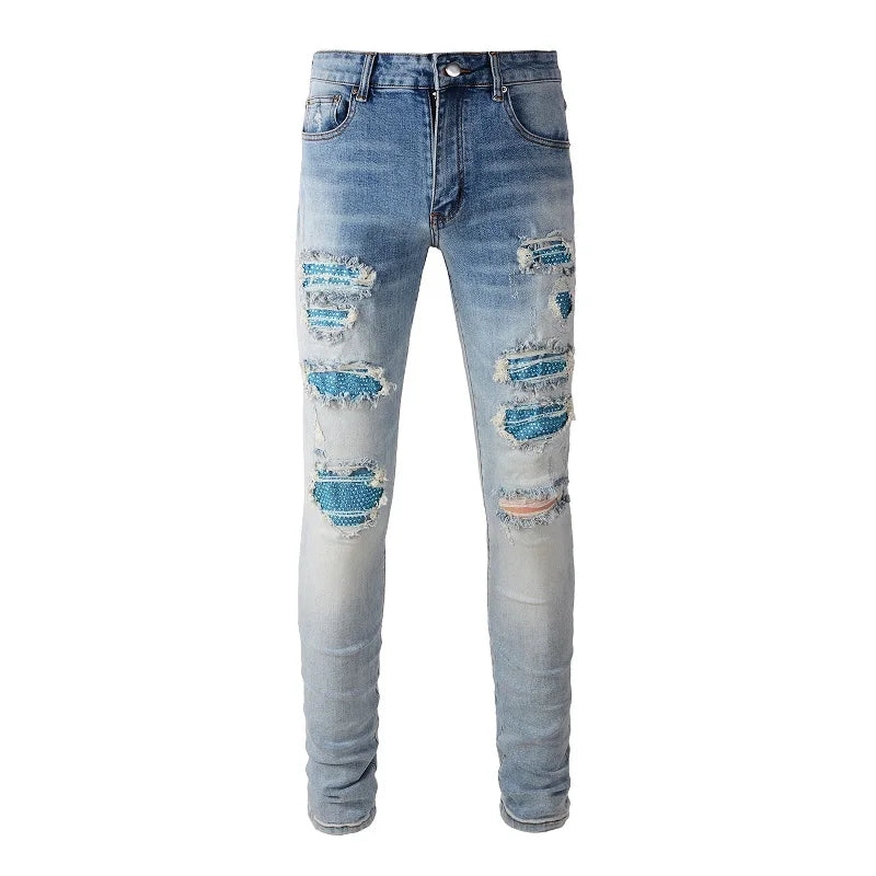 Light Blue Diamond Painted Skinny Jeans