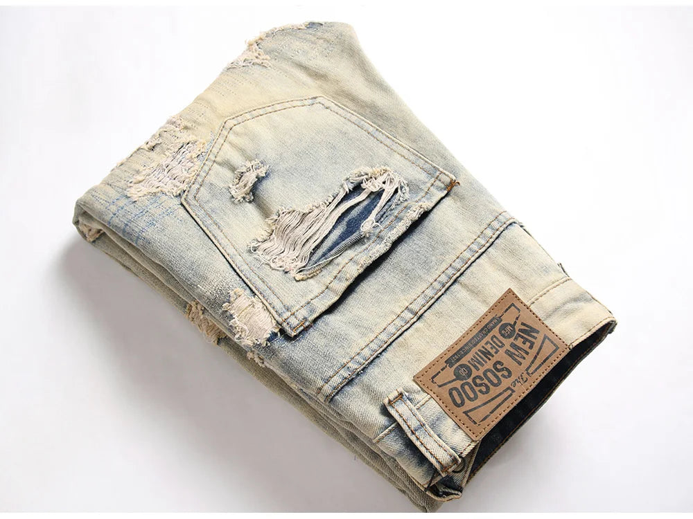 Distressed Patches Slim Fit Jeans