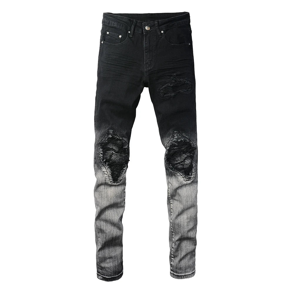 Black Gradient Patchwork Skinny Jeans