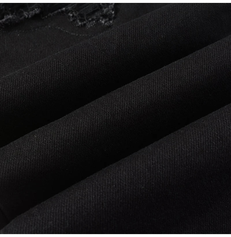 Dark Leather Patchwork Skinny Jeans