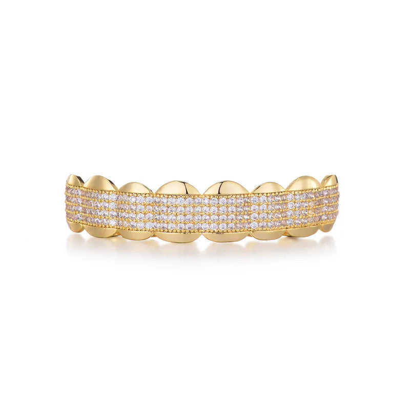 D&Z New CZ Stone Teeth Grillz Top & Bottom Grills Brass Material Teeth Caps Cosplay Party Rapper Hip Hop Jewelry