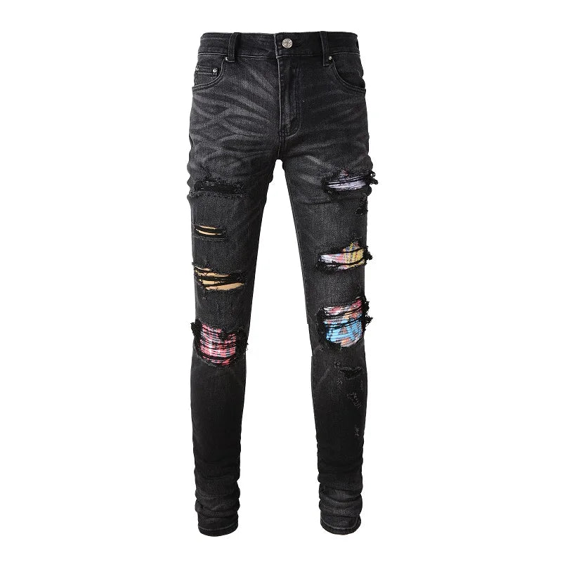 Graffiti Patchwork Skinny Jeans