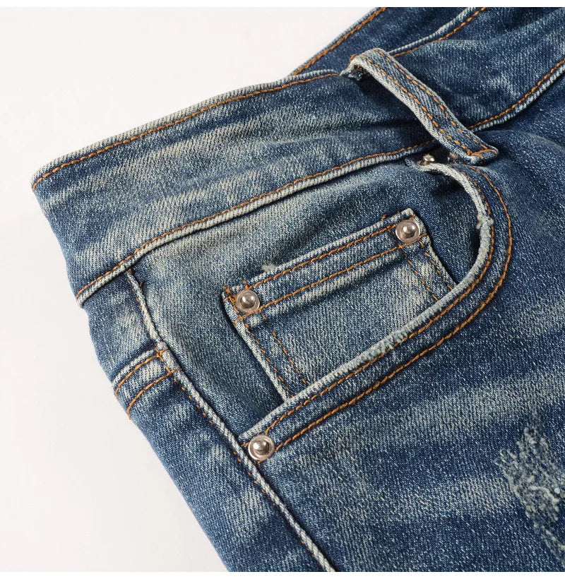 Black Leather Patchwork Dark Blue Skinny Jeans