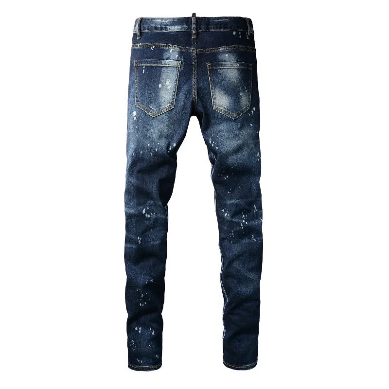 Blue Ripped & Repaired Skinny Jeans