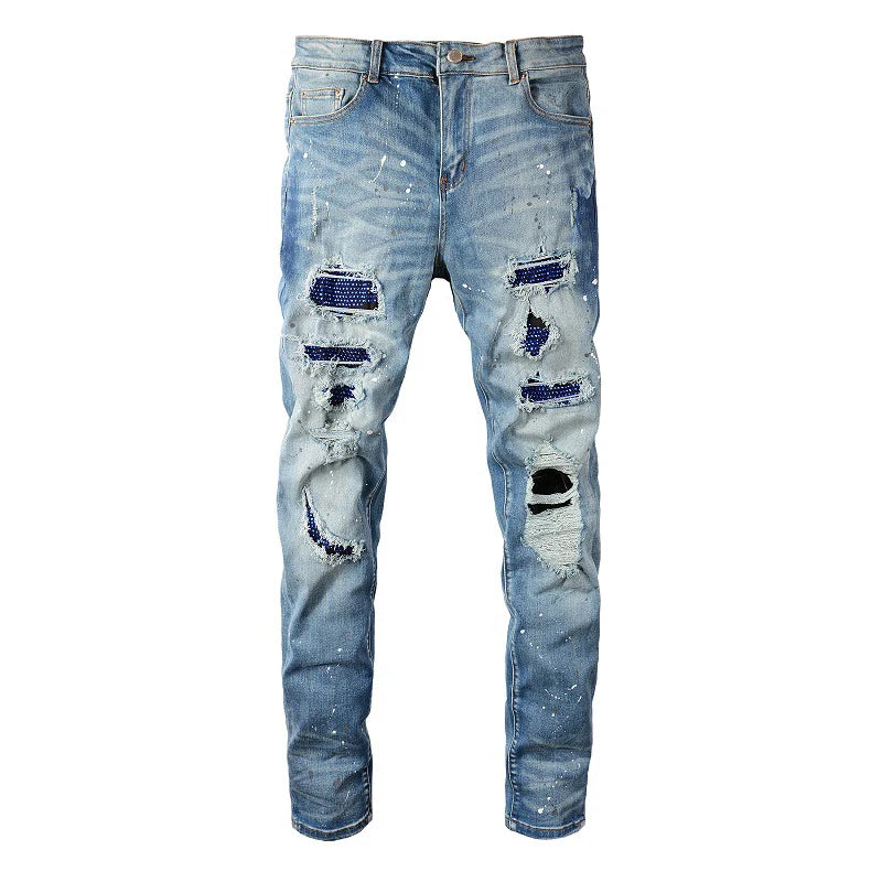 Blue Diamond Painted Skinny Jeans