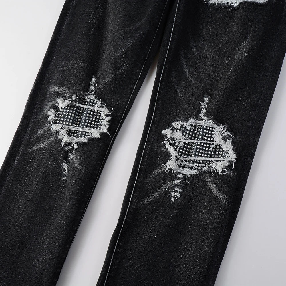 Diamond Patchwork Black Skinny Jeans