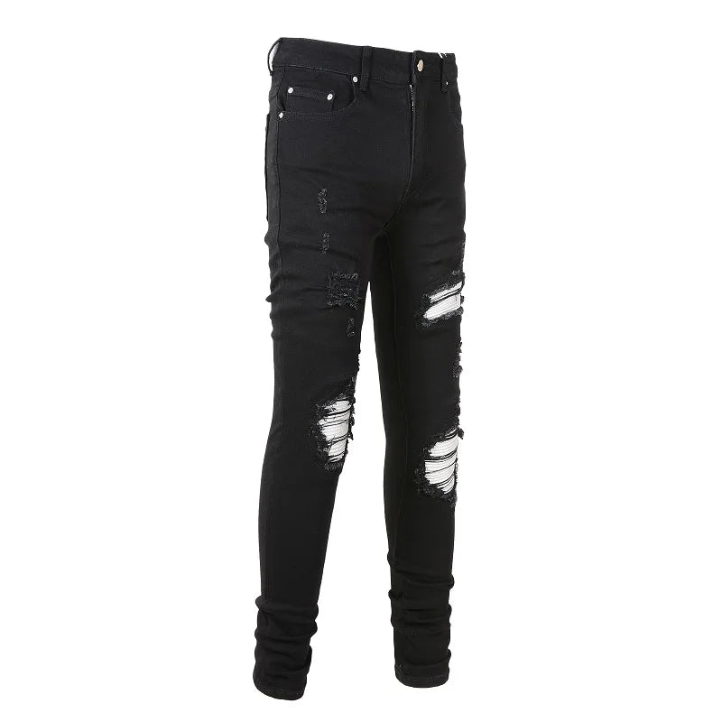 Silver White Leather Patchwork Skinny Jeans