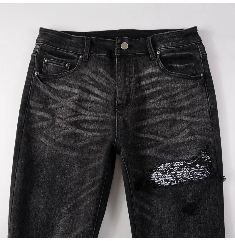 Black Bandana Patchwork Skinny Jeans