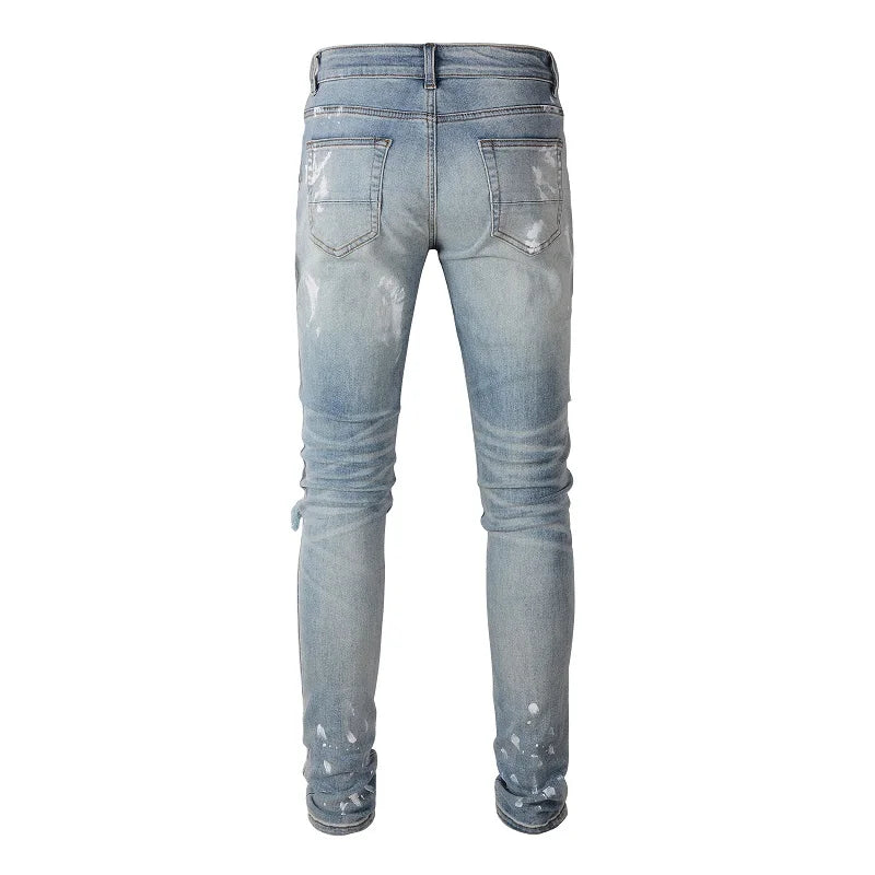 Black Diamond Painted Light Blue Skinny Jeans