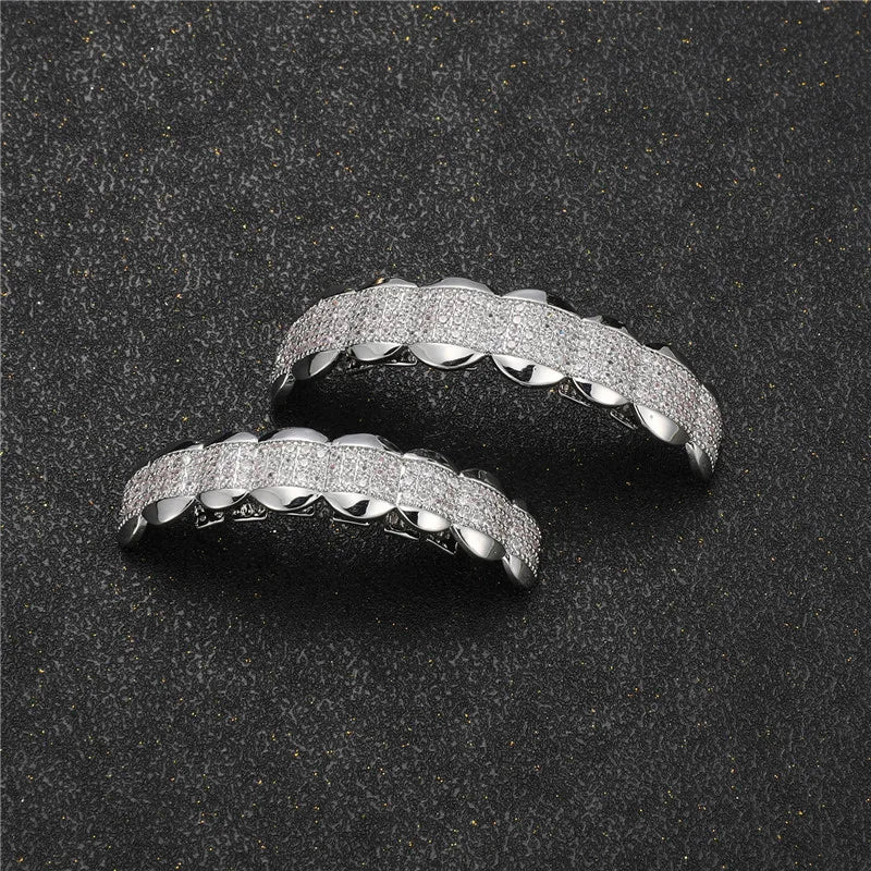 D&Z New CZ Stone Teeth Grillz Top & Bottom Grills Brass Material Teeth Caps Cosplay Party Rapper Hip Hop Jewelry
