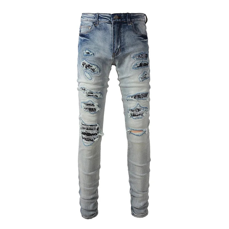 Black Bandana Patchwork Gradient Skinny Jeans