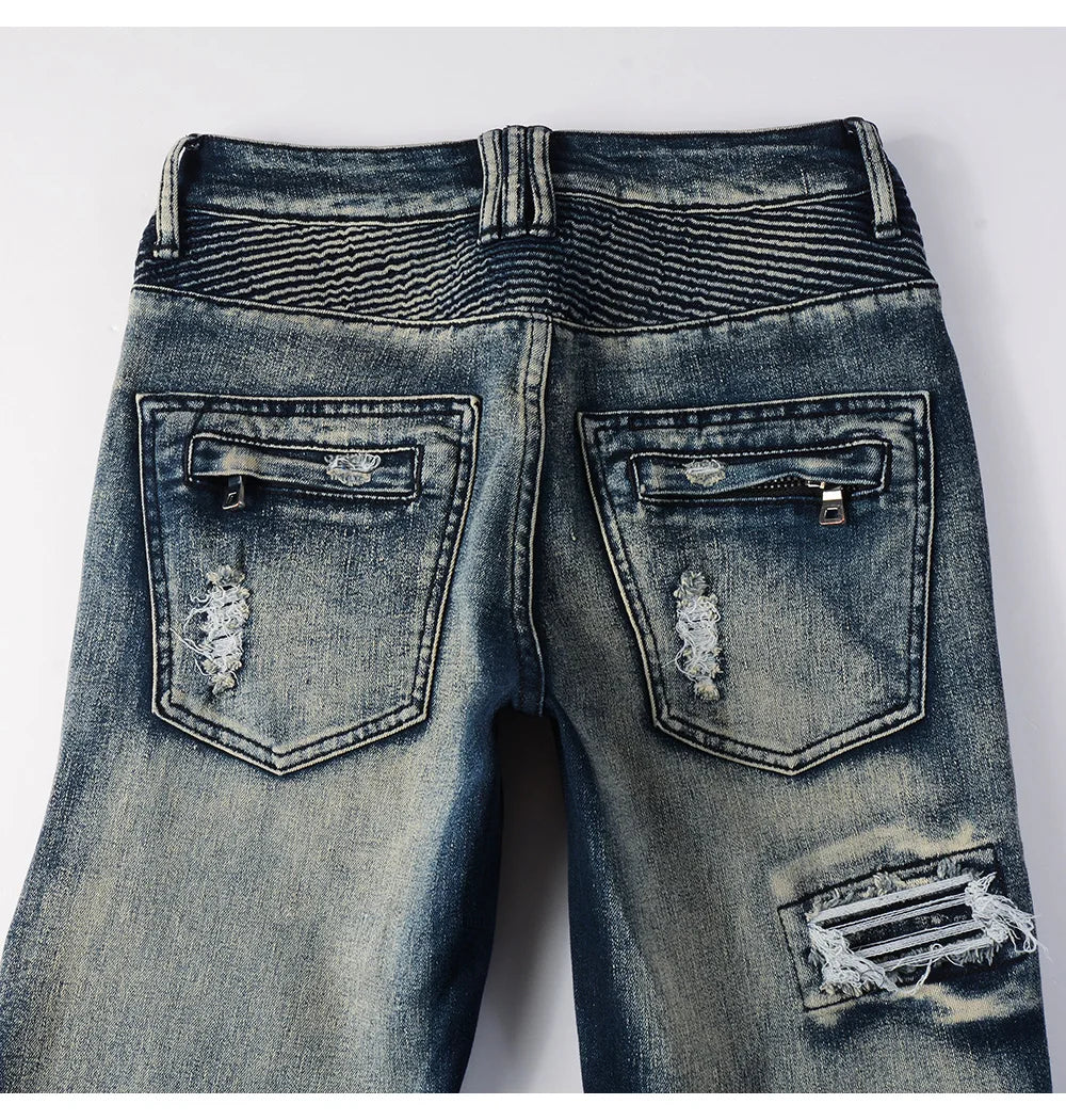 Biker Ripped & Repaired Slim Fit Jeans