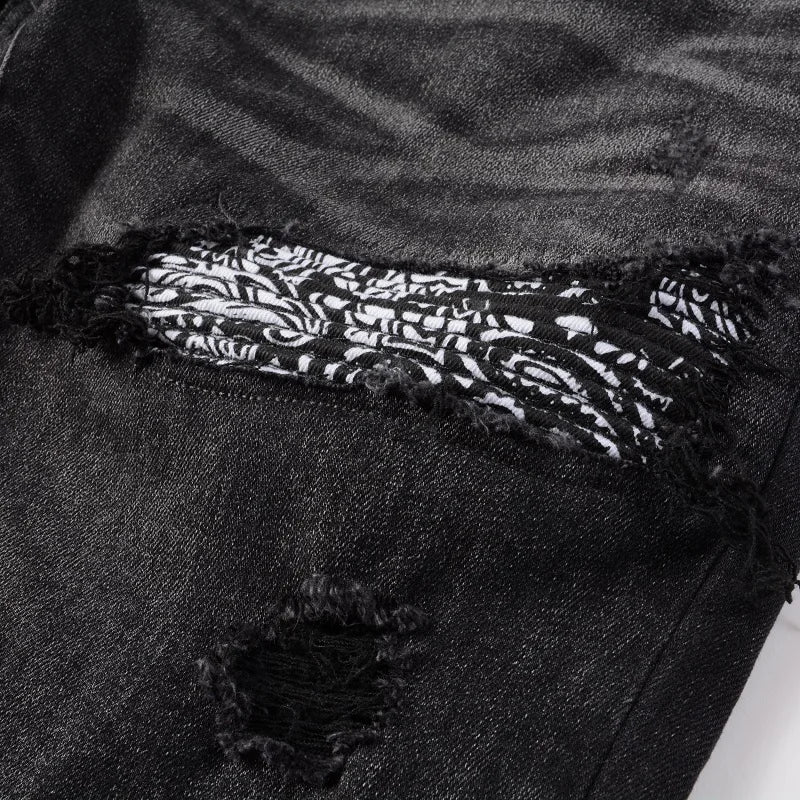 Black Bandana Patchwork Skinny Jeans