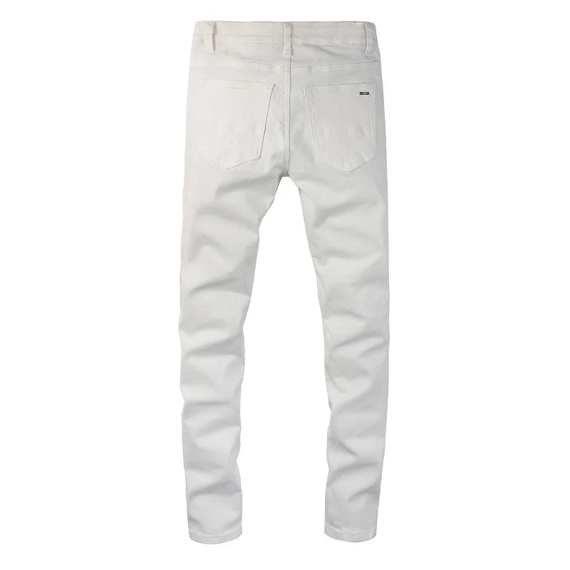 White Bandana Patchwork Slim Fit Jeans