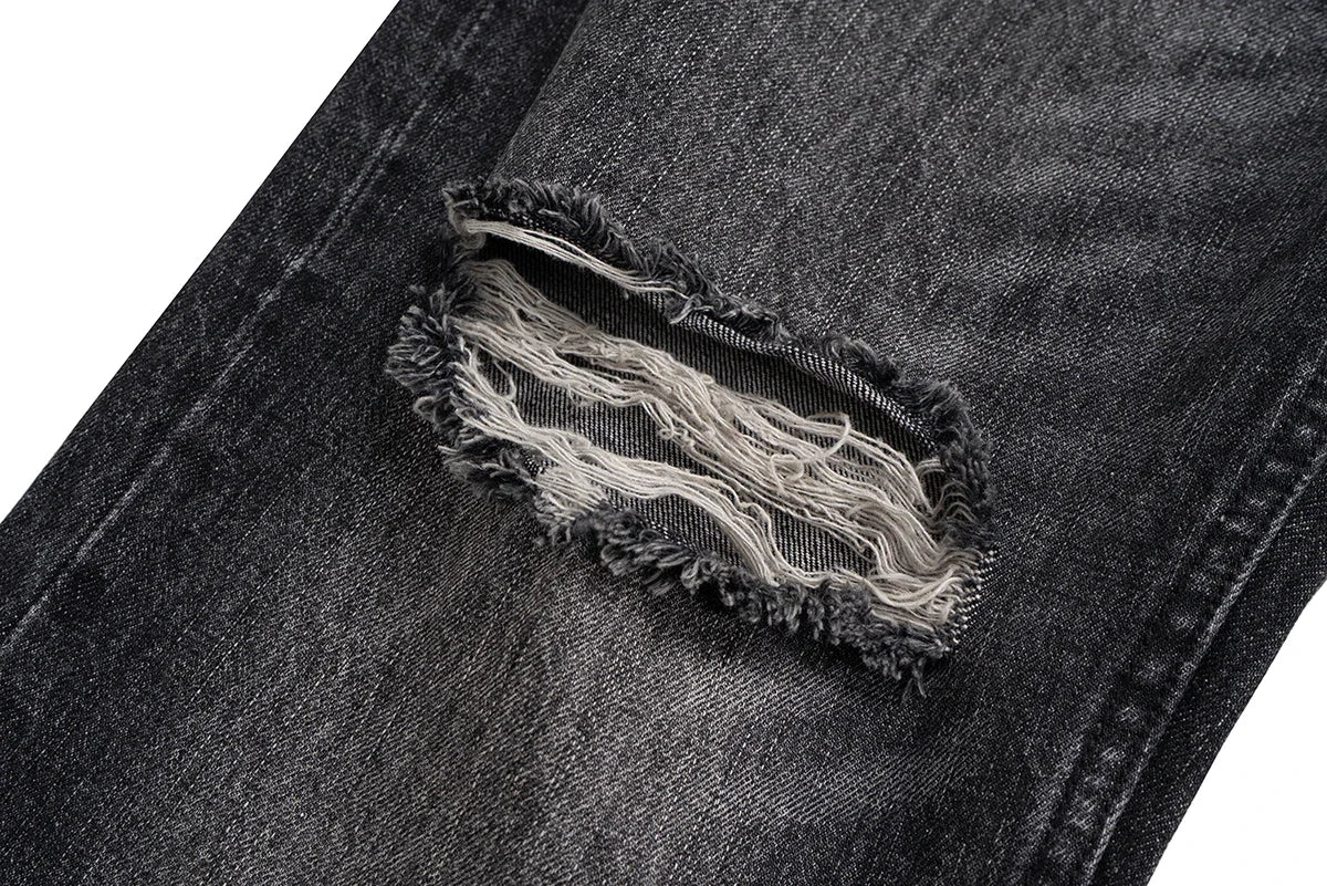 Gray Ripped Flared Jeans