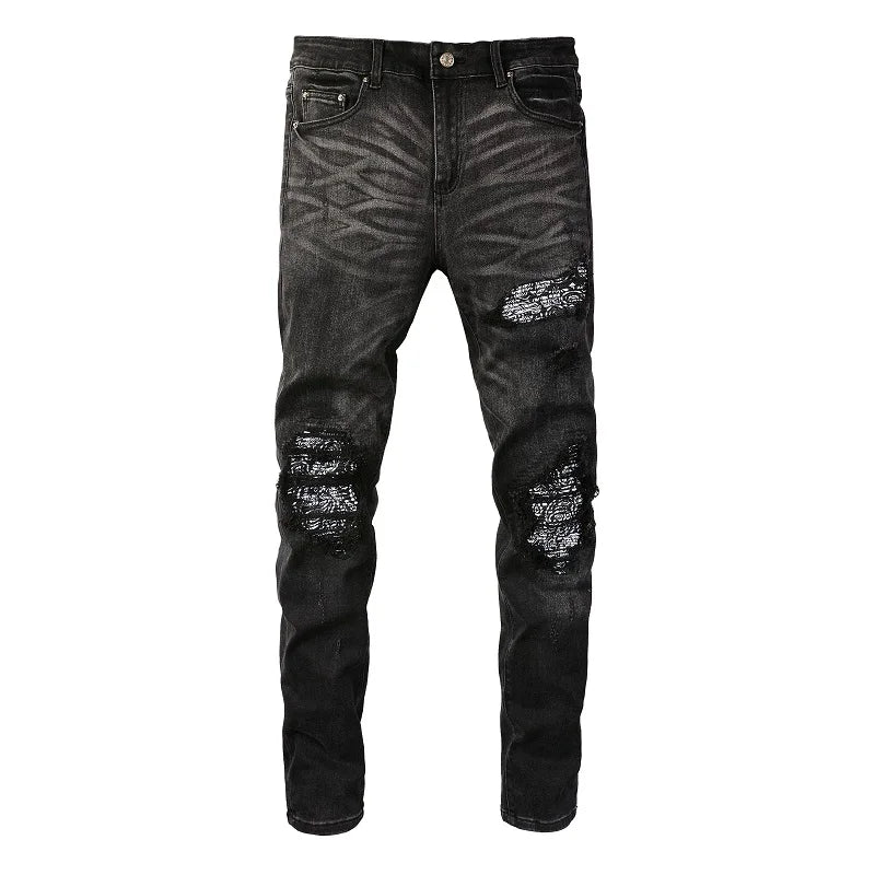 Black Bandana Patchwork Skinny Jeans