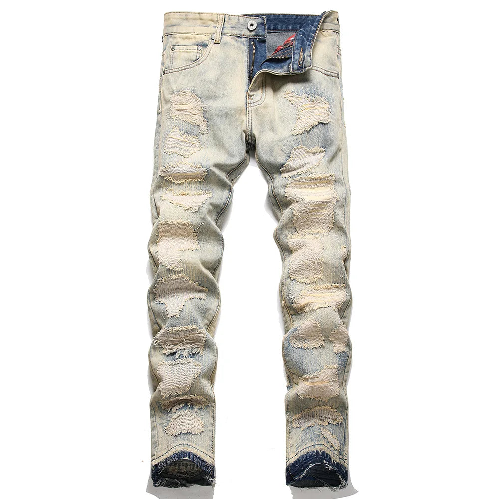 Distressed Patches Slim Fit Jeans
