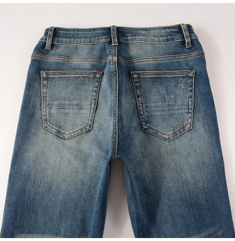 Black Leather Patchwork Dark Blue Skinny Jeans