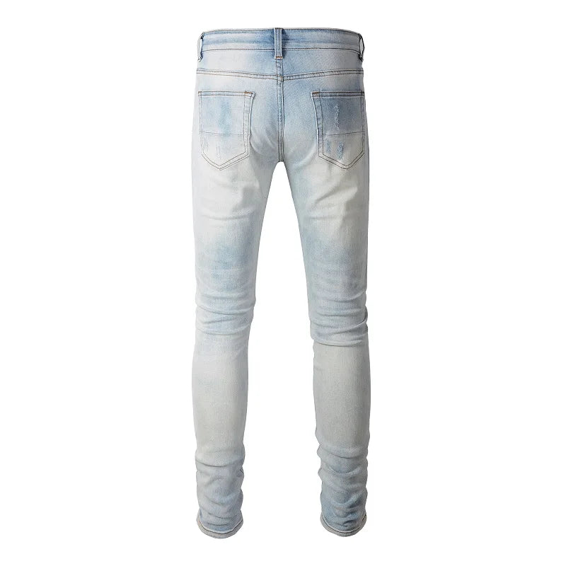 Glacier Blue Patchwork Skinny Jeans