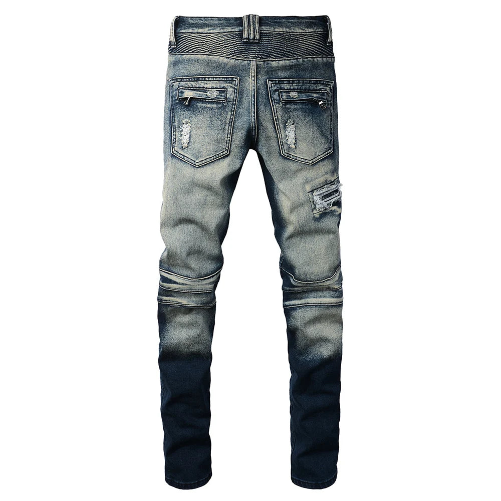 Biker Ripped & Repaired Slim Fit Jeans