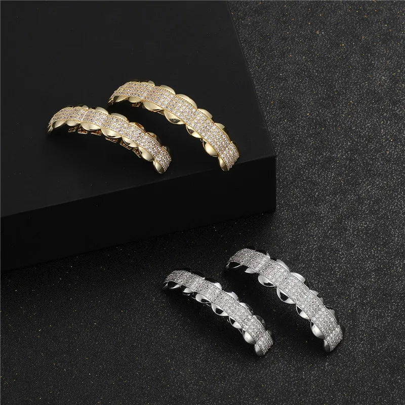 D&Z New CZ Stone Teeth Grillz Top & Bottom Grills Brass Material Teeth Caps Cosplay Party Rapper Hip Hop Jewelry