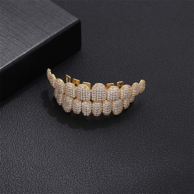 D&Z Hip Pop Bling Cubic Zircon Teeth Grillz Set For Unisex Top Bottom Mouth Removable Dental Gold Silver Color Fashion Jewelry
