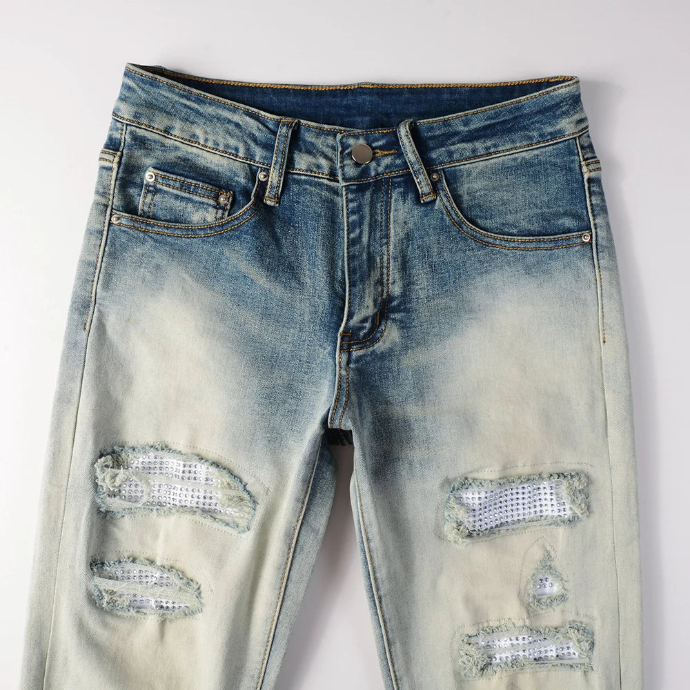 Diamond Patchwork Vintage Skinny Jeans