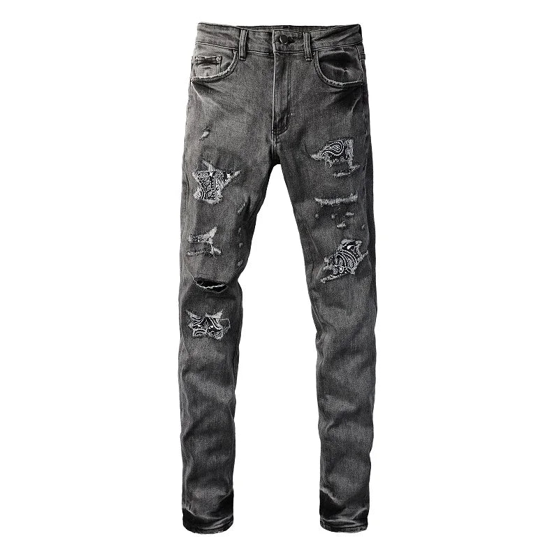 Black Bandana Patchwork Gray Skinny Jeans