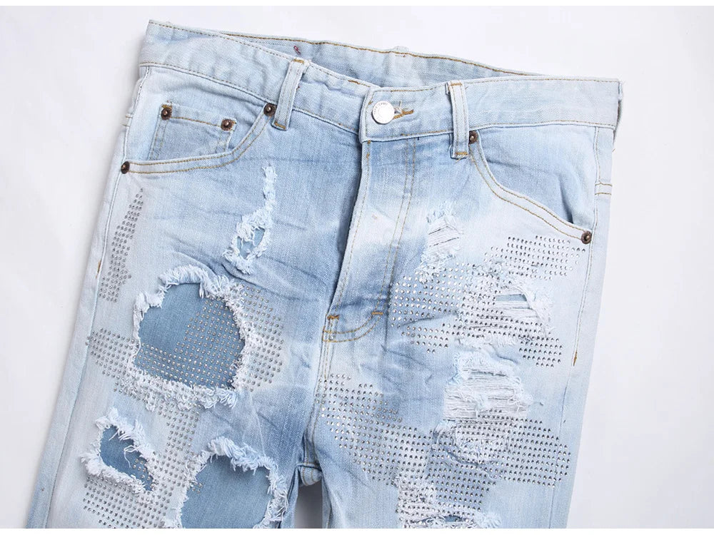 Diamond Ripped & Repaired Slim Fit Jeans