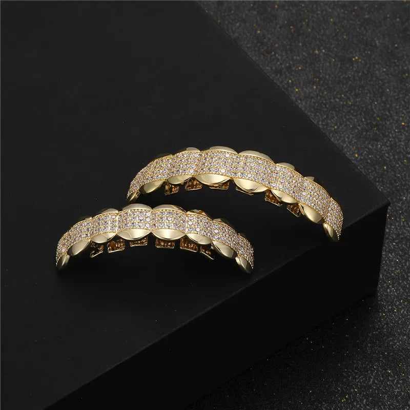 D&Z New CZ Stone Teeth Grillz Top & Bottom Grills Brass Material Teeth Caps Cosplay Party Rapper Hip Hop Jewelry