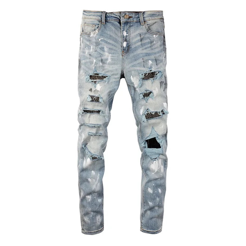 Black Diamond Painted Light Blue Skinny Jeans