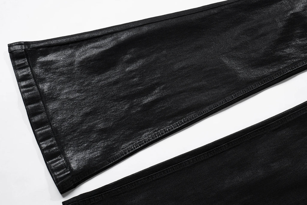 Black Patched Cerated Stacked Jeans