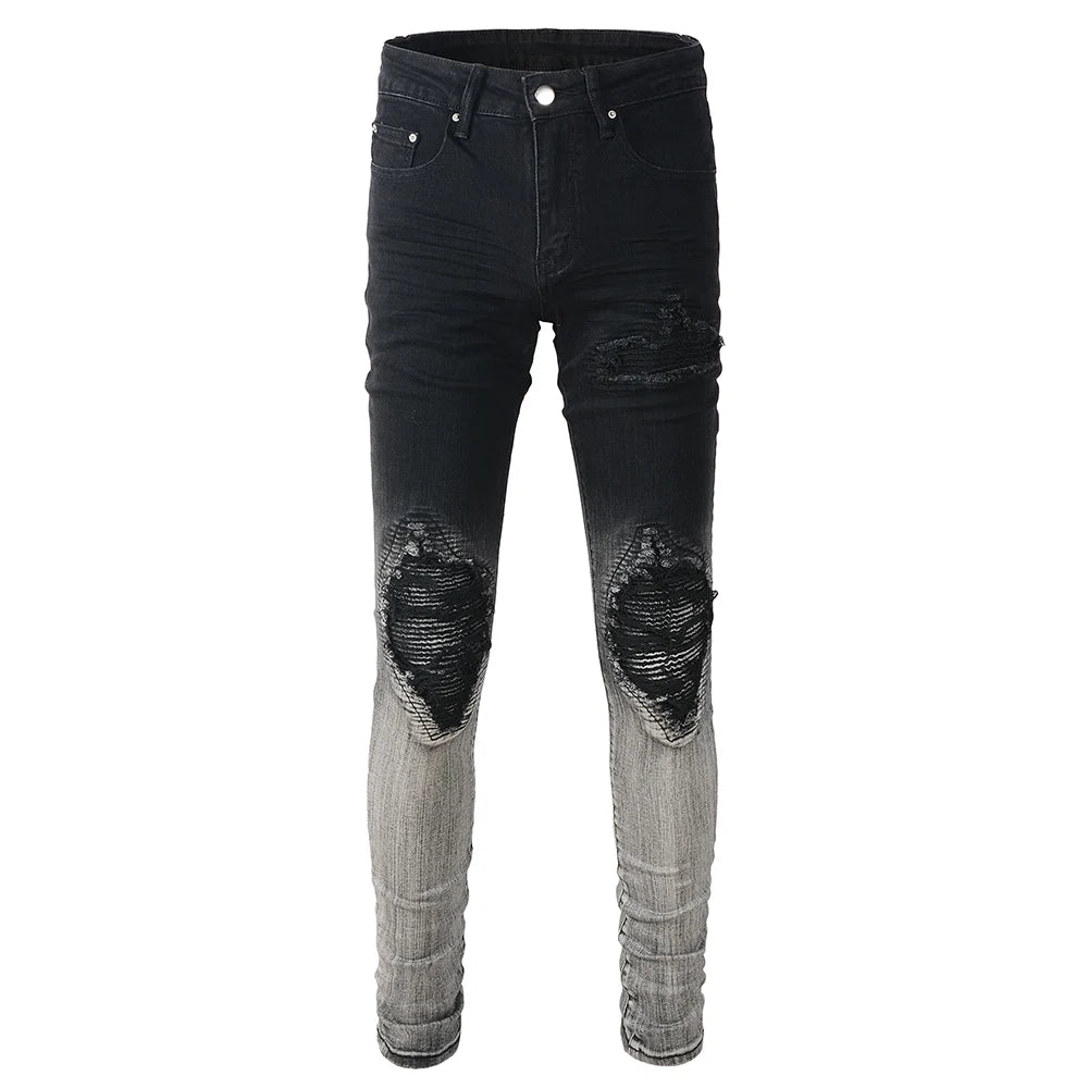 Black Gradient Patchwork Skinny Jeans