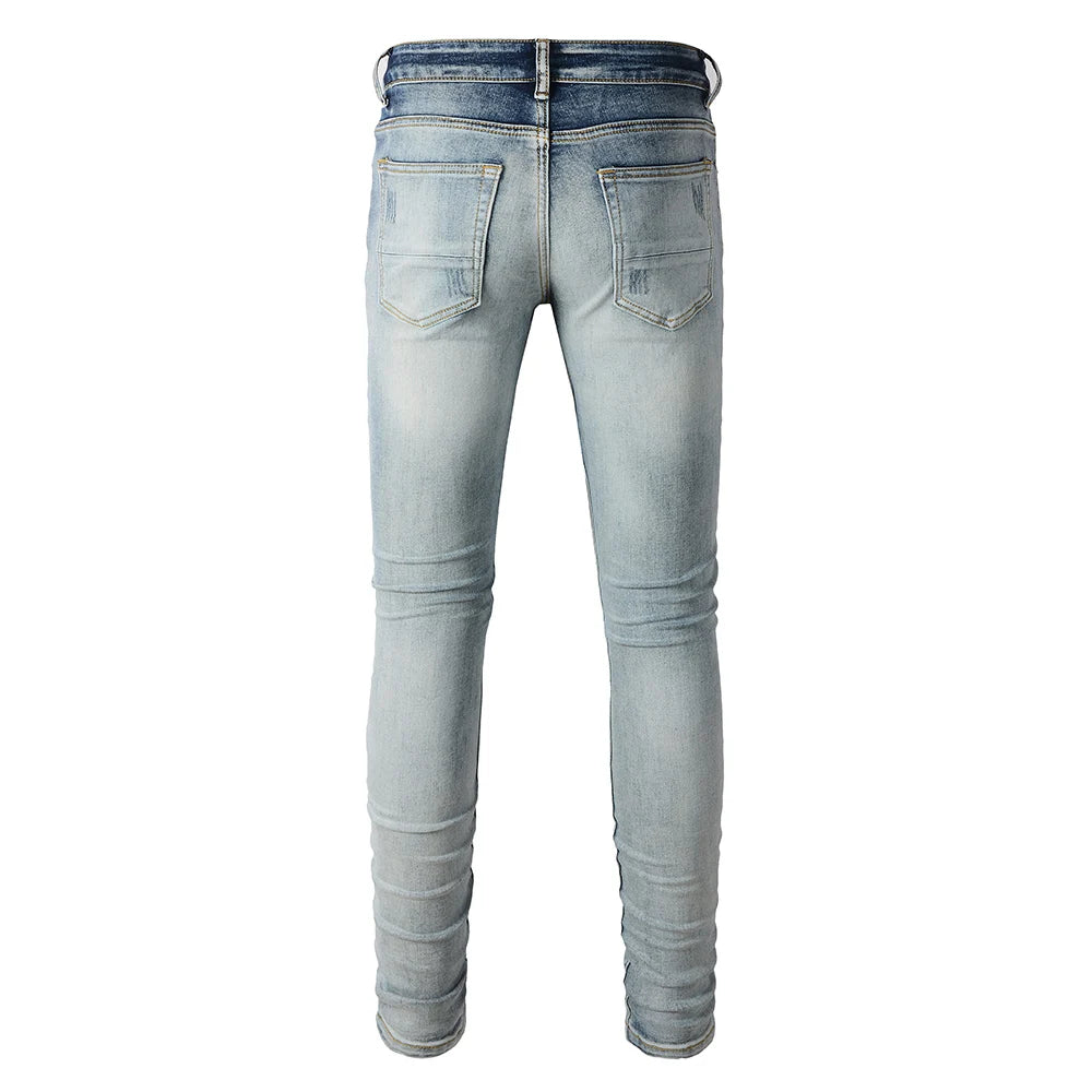 Sky Blue Patchwork Skinny Jeans