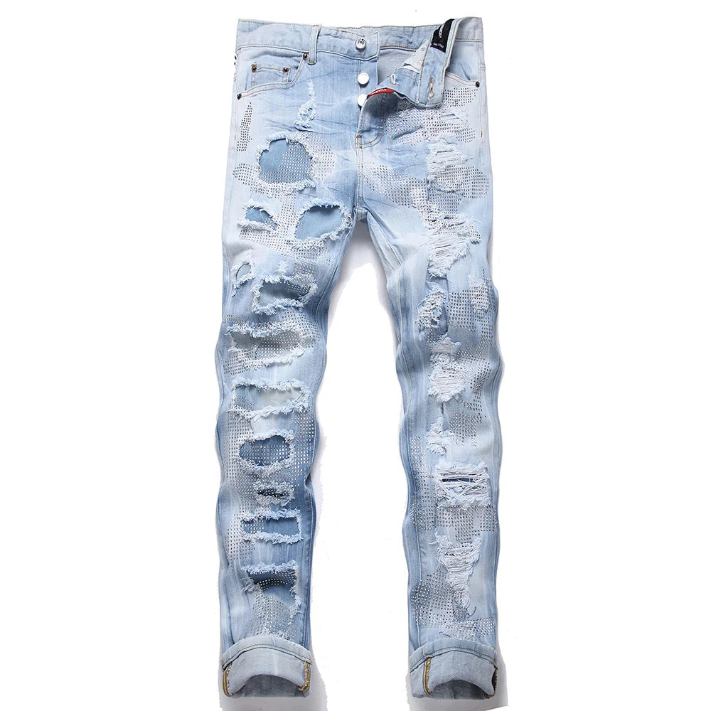 Diamond Ripped & Repaired Slim Fit Jeans