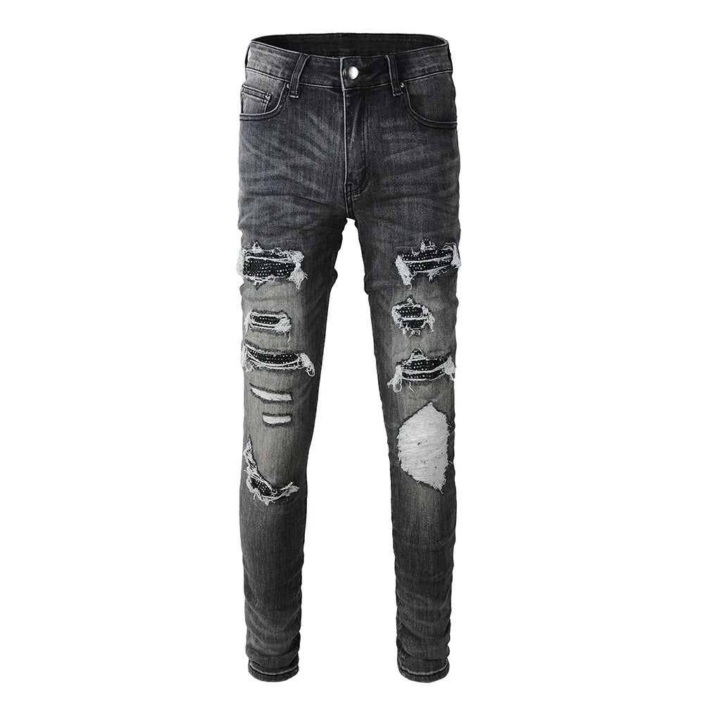 Black Diamond Painted Gray Skinny Jeans