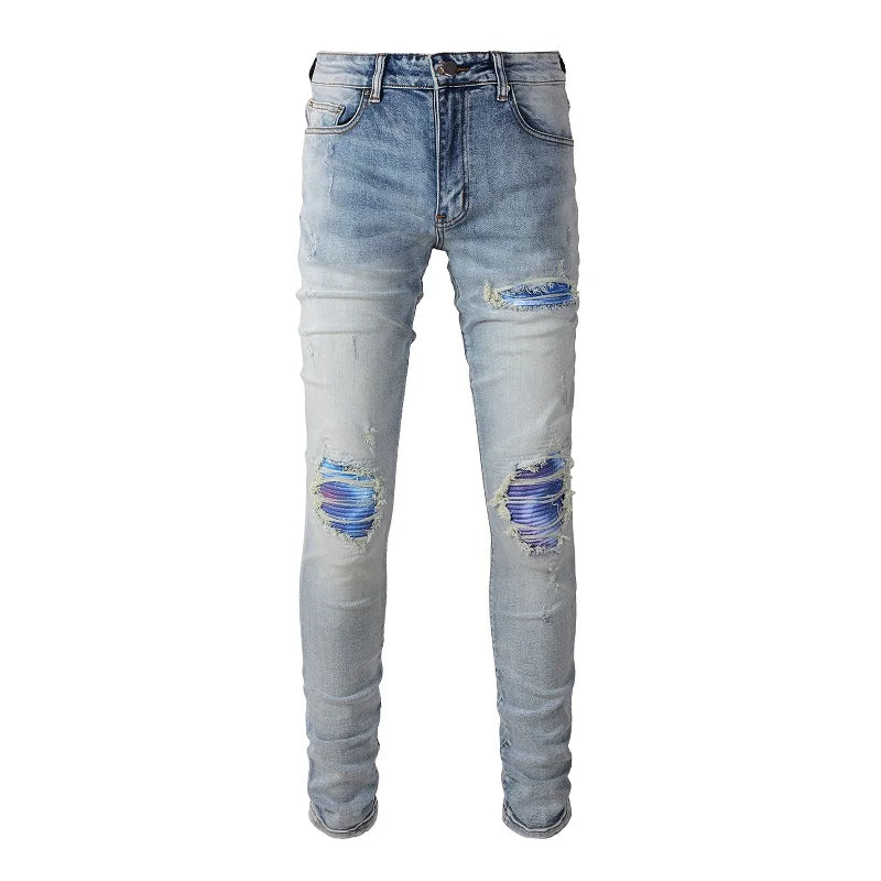 Glacier Deep Blue Patchwork Skinny Jeans