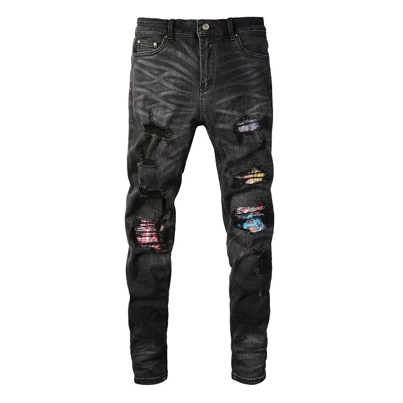 Graffiti Patchwork Skinny Jeans