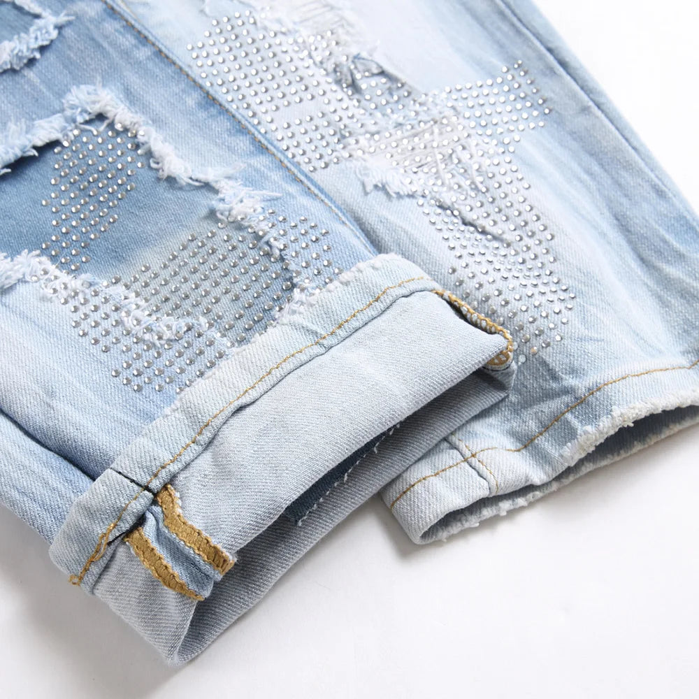 Diamond Ripped & Repaired Slim Fit Jeans